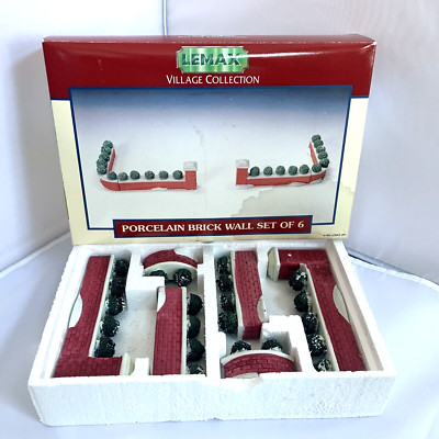 Vintage 1992 Lemax Village Collection Porcelain Brick Wall Set of 6 With Box