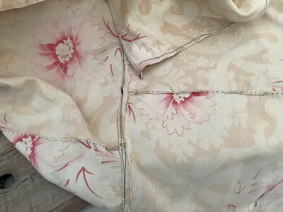 Pale Yellow Floral Antique French Cotton Fabric Distressed 88