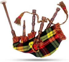 Mini Bagpipe rosewood Scottish Playable Buchanan Tartan cover Cord 2 Free Reed