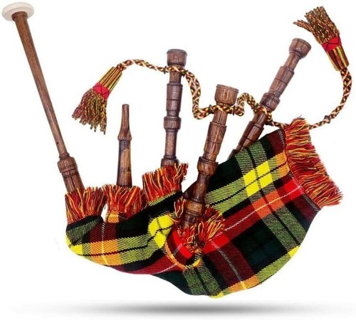 Mini Bagpipe rosewood Scottish Playable Buchanan Tartan cover Cord 2 Free Reed - Picture 1 of 3