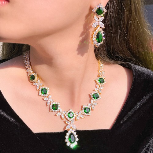 2pcs Crystal Zircon Wedding Party Necklace Earrings for Women Bridal Jewelry Set - Picture 53 of 476