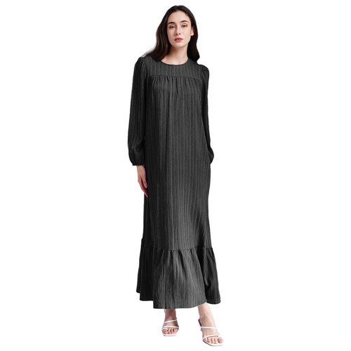 Womens Islamic Muslim Caftan Abayas Round Neck Dress Ruffled Hem Robe Pray Maxi - Picture 19 of 64