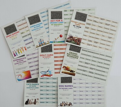 Fundraising Rubbelkarten A6 Rugby Cheerleading Golf Gymnastik & mehr 10er-Pack