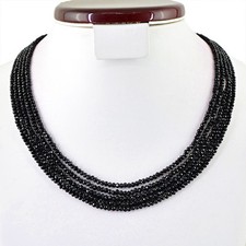 RARE 160.00 CTS NATURAL 5 STRAND ROUND FACETED RICH BLACK SPINEL BEADS NECKLACE