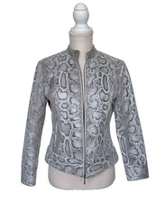 Ruby Road Petite Size 8p Faux Snake Skin Full Zip Jacket Gray/black