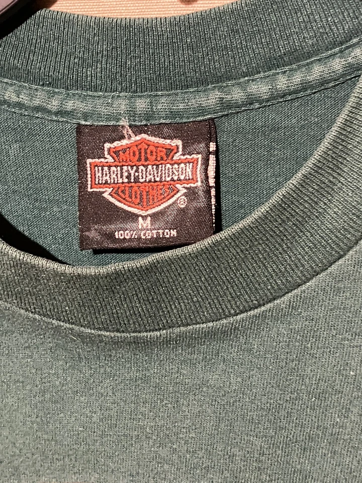 Camisa vintage Harley Davidson All American Berlington VT verde medio Foto 3 de 4