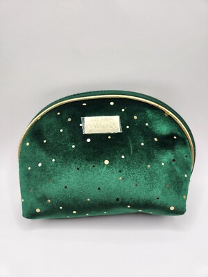 Mario Badescu Cosmetic Bag Deep Green Gold Hardware Suede Velvet Feel Brand New 
