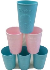 Gerber Plastic Cups Lot of 6 Infant Baby Pink Blue Advertisement 3" Vintage Read