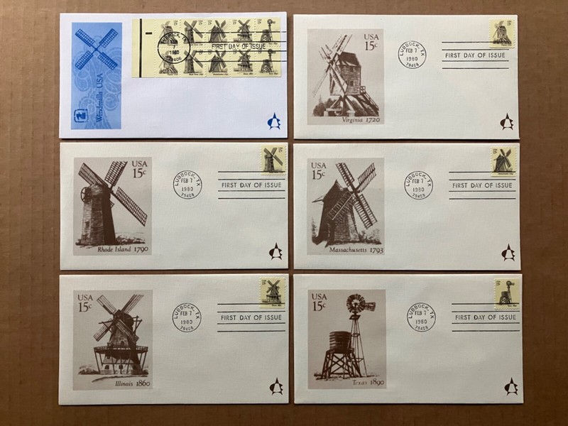 1980 15c USA Windmills 1738-42 Andrews Cachet FDC Master Set of (6)  LE 121/1000
