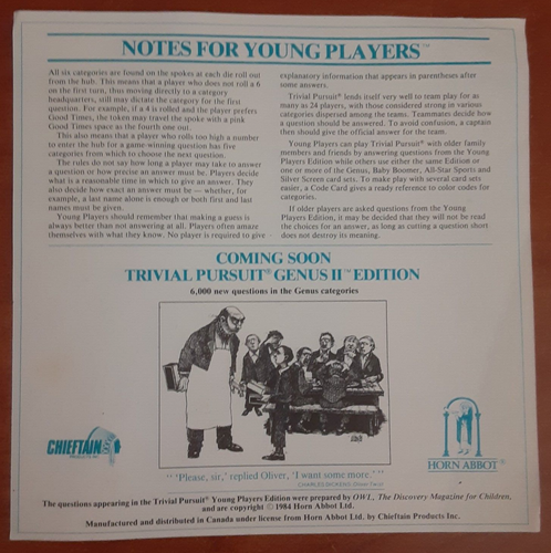 Trivial Pursuit Young Players edition INSTRUCTION SHEET 1984 vintage Master game - Picture 3 of 4