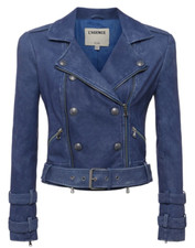 L'agence Billie Women's Belted Lamb Leather Biker Moto Jacket In Indigo Size Xs