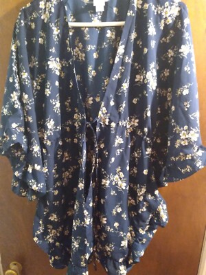 New Flowy Raj Type Over Top Type Jacket.  Blue w flowers.  Tie in front.