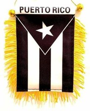 4 X 6 Inch Puerto Rico Black  White Window Hanging Flag - Fringed Mini Banner