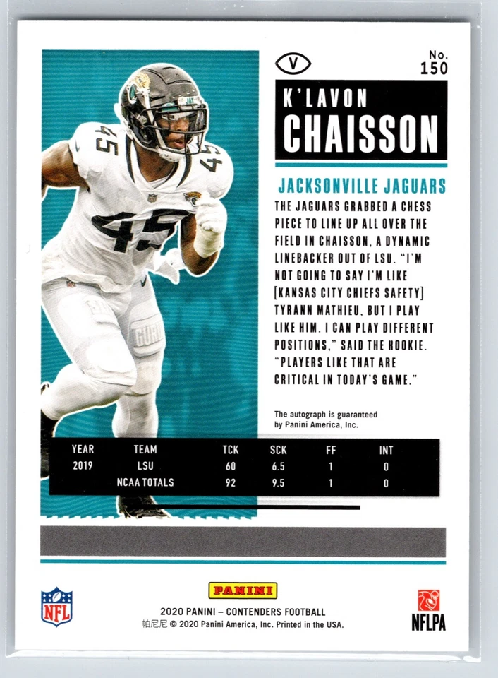 2020 Panini Contenders #150 K'Lavon Chaisson - Image 2 of 2