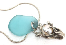 Sterling Silver 17" Chain, Custom Pearl Silver Pendant Sea Glass