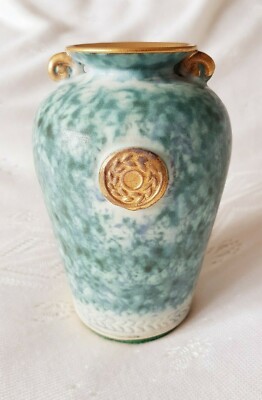 Vase ~ griechischer Stil ~ Farbe grün-blau ~ vergoldete Highlights ~ Keramik