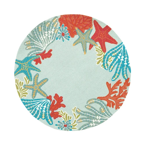 Liora Manne 2256/04 Aqua Ravella Coastal Ocean Scene Indoor/Outdoor Round Rug... - Picture 2 of 8