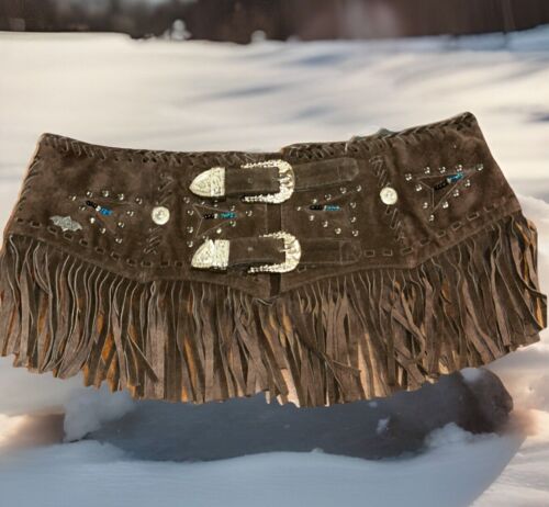 Stars & Stripes Leather Fringe Belt with Silver Hardware Gatsby Western 34” L