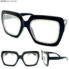Oversized Exaggerated Retro Style SUNGLASSES Huge Jumbo Square Black Bling Frame
