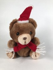 Russ Berrie Vintage Plush Chilly Brown Bear Santa Hat Christmas 5  Stuffed Toy