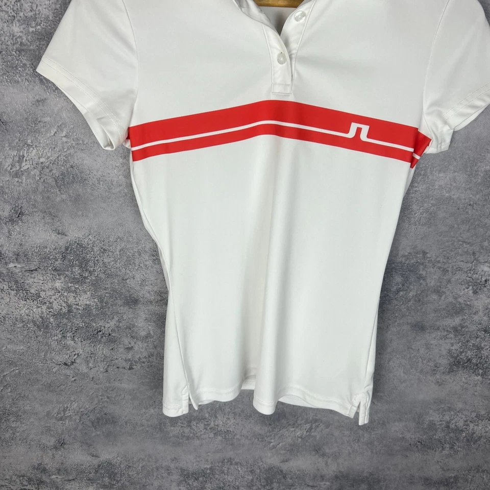 J.Lindeberg Women’s White Polo Shirt Size S Red Stripe Chest Polyester - Image 3 of 4