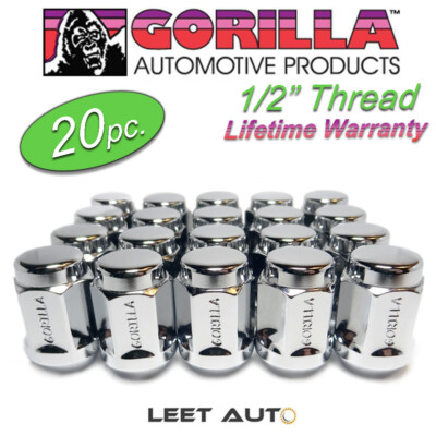 (20pc.) Gorilla Lifetime Warranty Lug Nuts, 1/2'', Chrome, Bulge Acorn, 61188