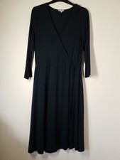 TOM TAILOR Wrap Midi Dress Size 36 Medium  Navy Blue 3/4 Sleeve V-Neck 
