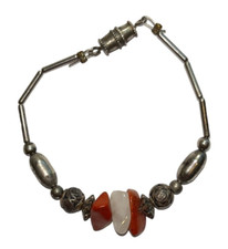 Baby Infant bracelet Silver with decorative beading and Polished stones 5 1/2"