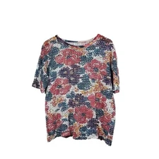 Vintage 1980s/90s SOSTANZA Woman’s Pull Over Shirt, Mesh, FLORAL