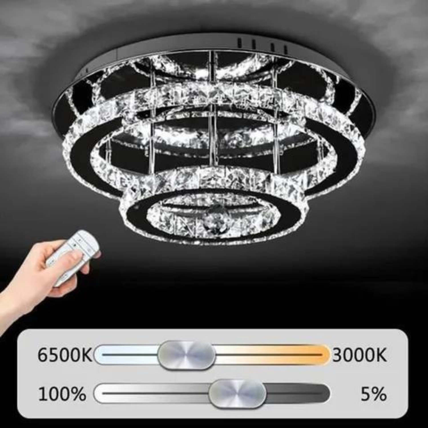 Plafonnier LED cristal 36W télécommandé pour remplacer un éclairage agressif