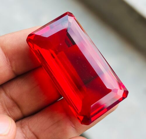 124 Ct Natural Blood Red Ruby Certified BIG SIZE Emerald Cut Flawless Gemstone - Picture 3 of 15