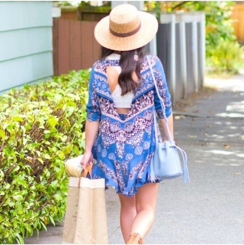 Free People Smooth Talker Blue Boho Floral Ruffle Pocket Tunic Dress Country M - Picture 4 of 19