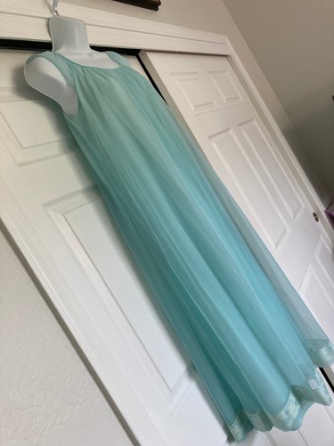 Vintage 1950s GAYMODE Penneys BLUE Nylon & Lace LONG Nightgown SMALL - Picture 5 of 12