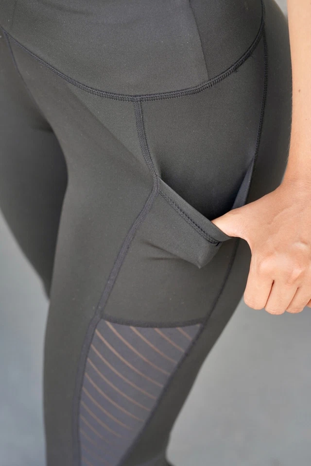 Legging de malla negro para mujer Yoga Malla Fitness Legging con bolsillo Yoga Malla Legging Foto 4 de 4