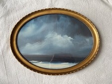 Orig. Gemälde Bilderrahmen vintage  Landschaft Landhaus Meer Holz Oval Gold