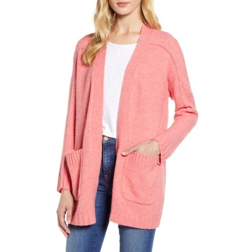 J.CREW Supersoft Yarn Open Cardigan In Heather Bright Dahlia Pink XXS