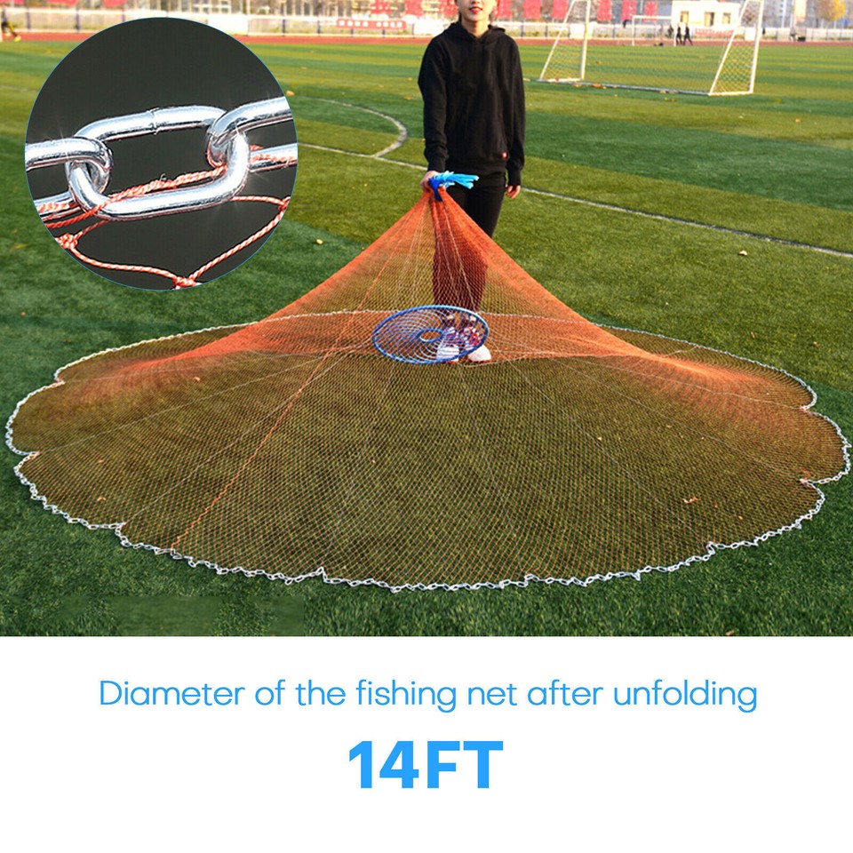 6/8/10/12/16/20FT Fishing Cast Net Bait Easy Throw Hand Cast Nylon Mesh ...