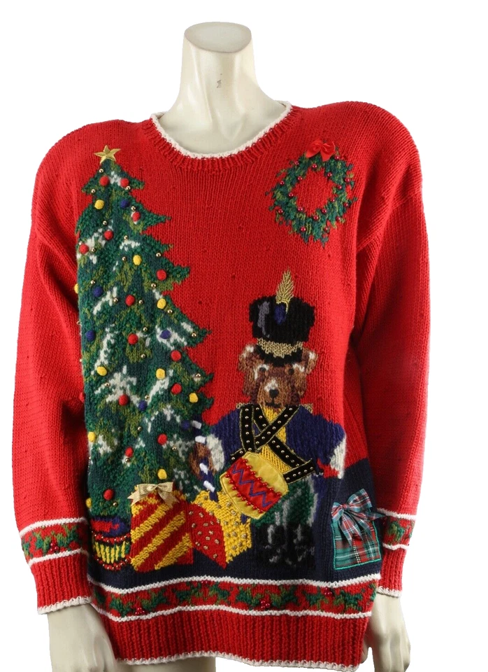 Suéter Feo Invierno Tejido Navidad Rojo Marisa Christina 1992 De Colección Talla M Foto 3 de 4