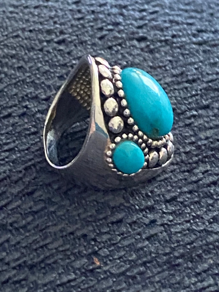 Cabechons anillo tono plata imitación turquesa Foto 3 de 4
