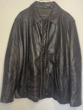 Roundtree Yorke Lambskin Leather Jacket Chocolate Zip Collared Mens Size Large