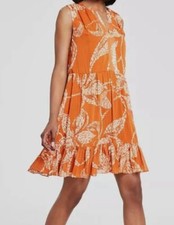Vince Camuto Women's Orange Split-Neck Sleeveless Ruffle Dress Size XL