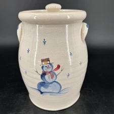 Rowe Pottery Works Christmas Winter Holiday Snowman Salt Glaze Cookie Jar