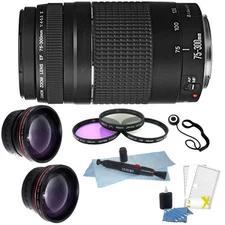 Canon Zoom Telephoto EF 75-300mm f/4.0-5.6 III Lens for T5 T6 T6i + Bundle
