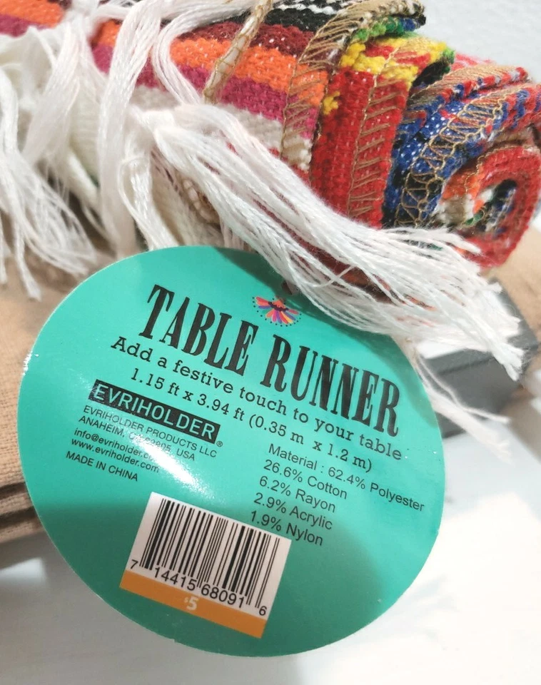 Table Runner Multicolored 1'x4' & Napkins 4 Tan/ Brown 18"×18" Cloth New - Image 3 of 4