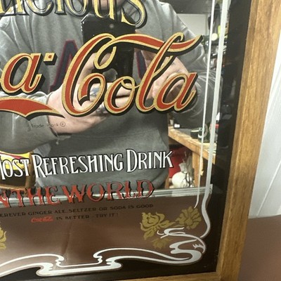 Vintage Coca Cola Mirrored Wall Clock Wood 25x13 Battery Powered