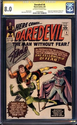 DAREDEVIL #6 CGC 8.0 OW/WH PAGES // SIGNED BY STAN LEE ORIGIN/1ST MR. FEAR