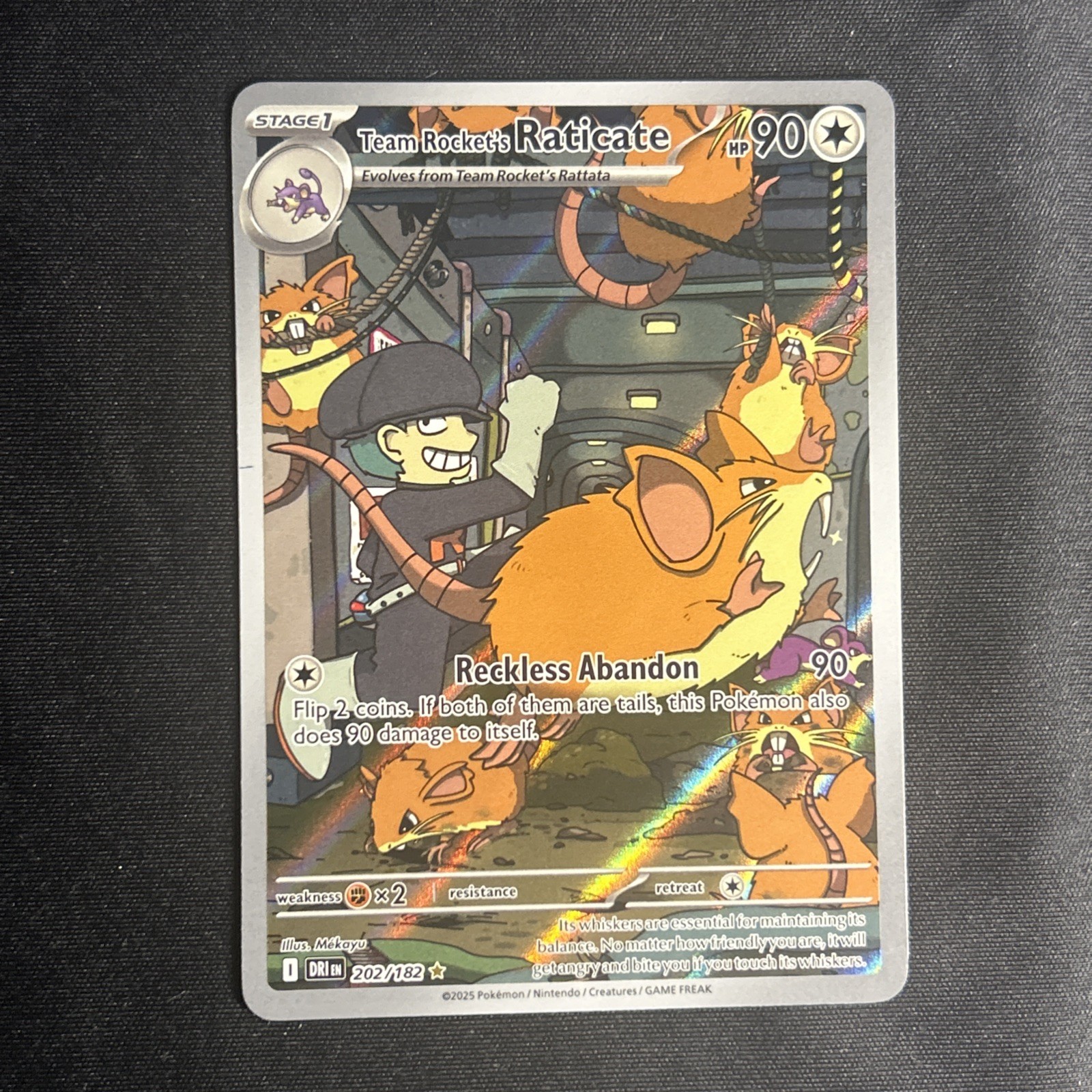 Team Rocket's Raticate 202/182 Sv10: Destined Rivals Holo NM