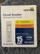 Leviton 15a Arc & Ground Fault Protection 10kA Short Circuit Rating Breaker