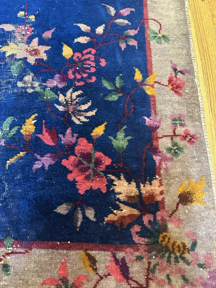 Alfombra antigua china Art Deco hecha a mano alfombra de 4’6 x 2’9 pies alfombra vintage Foto 2 de 4