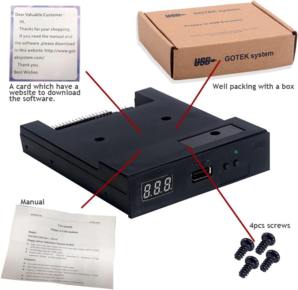 GoTEK SFR1M44-U100 3.5 Inch 1.44MB USB SSD Floppy Drive Emulator Black 